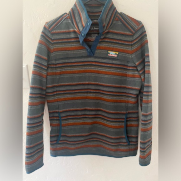 LL Bean Snap Fleece Women's Small Sweater Jacket Pullover Striped Aztec - Picture 2 of 5